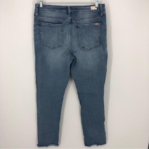 Seven7 Slim Straight Medium Wash Jeans Raw Hem Distressed Zip/Button Size 12 - Picture 2 of 4